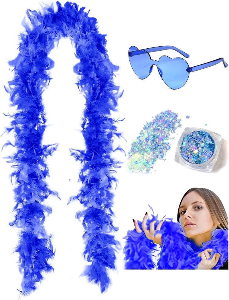 SHENYI 45g 2Yard Feather Boa with Body Glitter and Heart Sunglasses for Women and Teen Girls Bachelorette Party Halloween - Image 1
